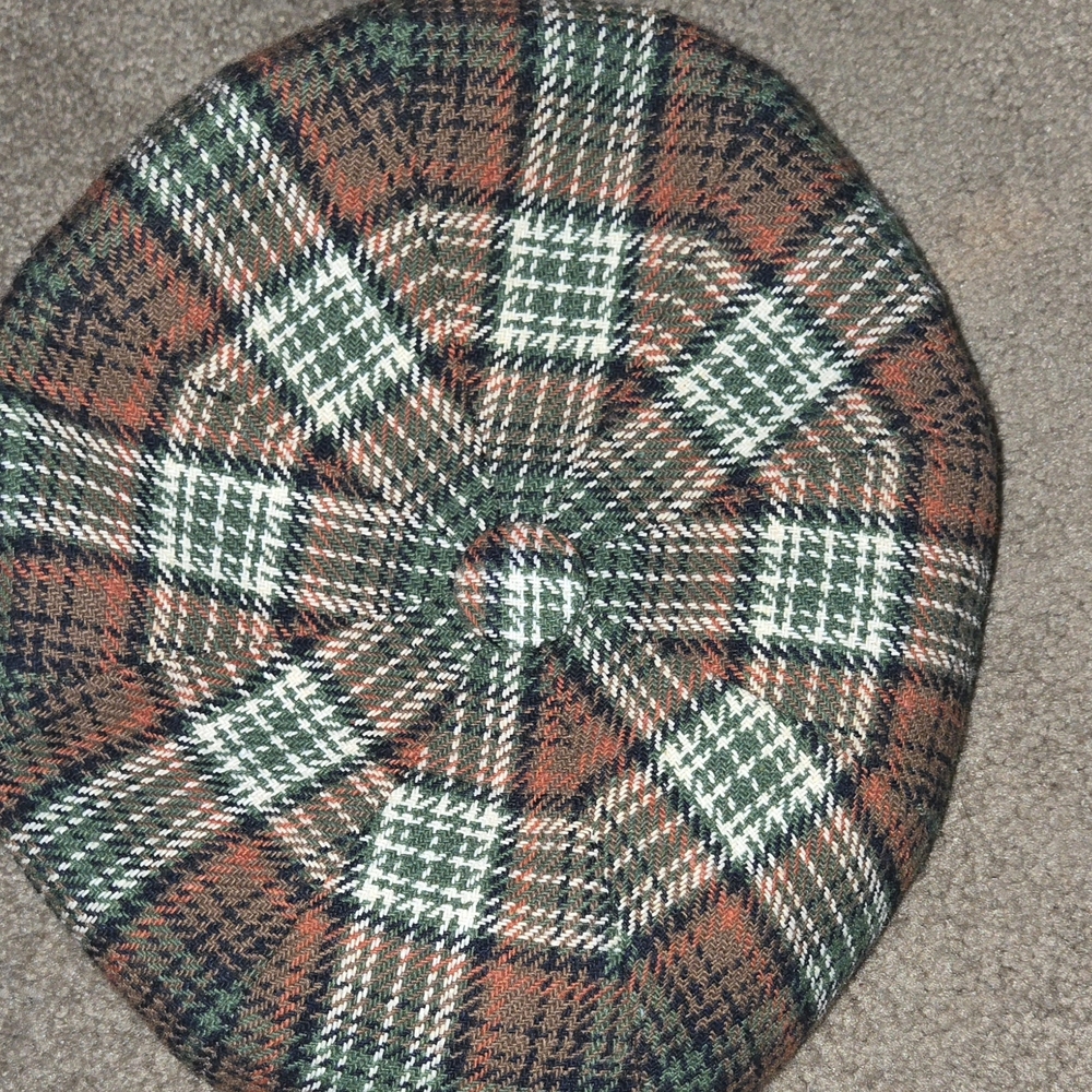 Plaid Beret Hat in Green and Brown